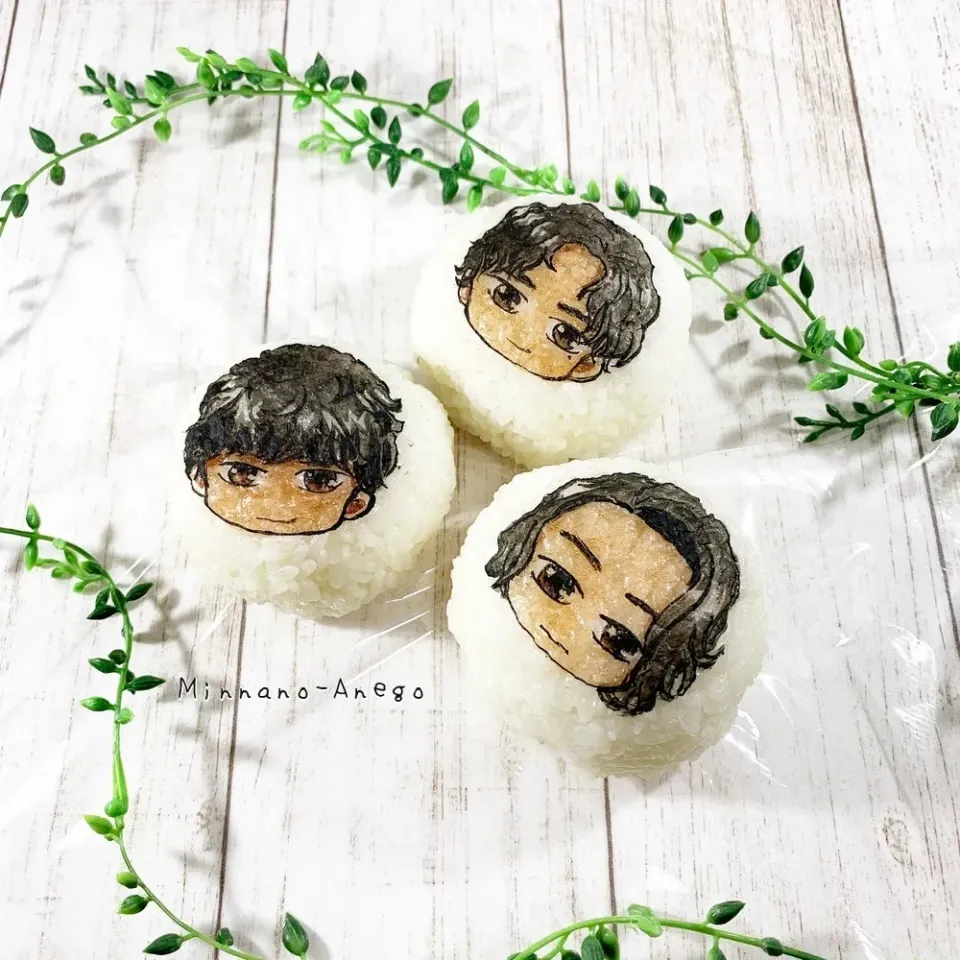 PRINCE of LEGEND Team3B『嵯峨沢ハル・翔・TAICHI』おにぎり
 #オブラートアート 
 #オブアート 
 #アニメ弁当|みんなのあねごさん