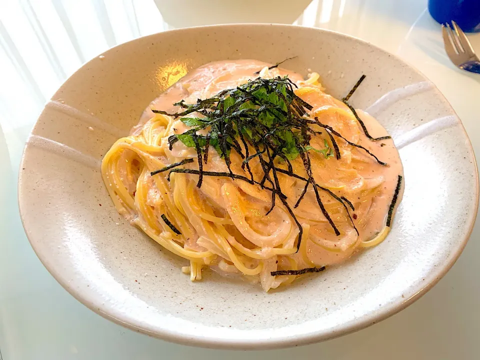 土曜のお昼は簡単、たらこ豆乳パスタ☆
 #たらこパスタ  #たらこクリームパスタ  #たらこスパゲッティ  #豆乳クリーム #豆乳クリームパスタ|Snow10さん