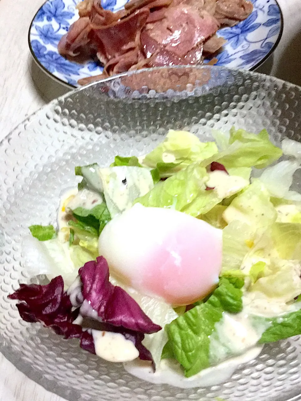 Snapdishの料理写真:手作りシーザーサラダ、塩タン|Ayaさん