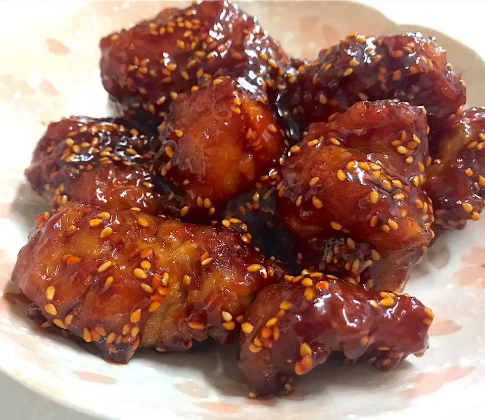 ヤンニョムチキン
（豆板醤入れすぎ辛め）|もちもちさん