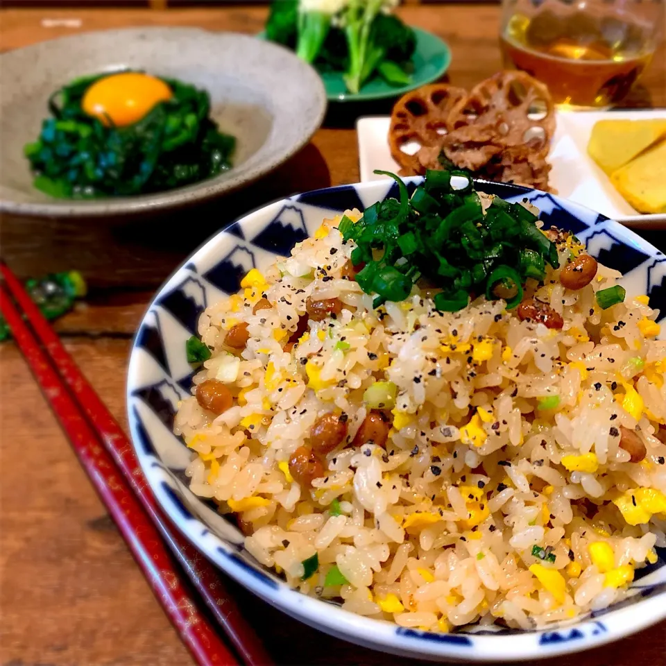 納豆チャーハンとニラ玉で晩酌🍻|呑兵衛料理家 おねこさん