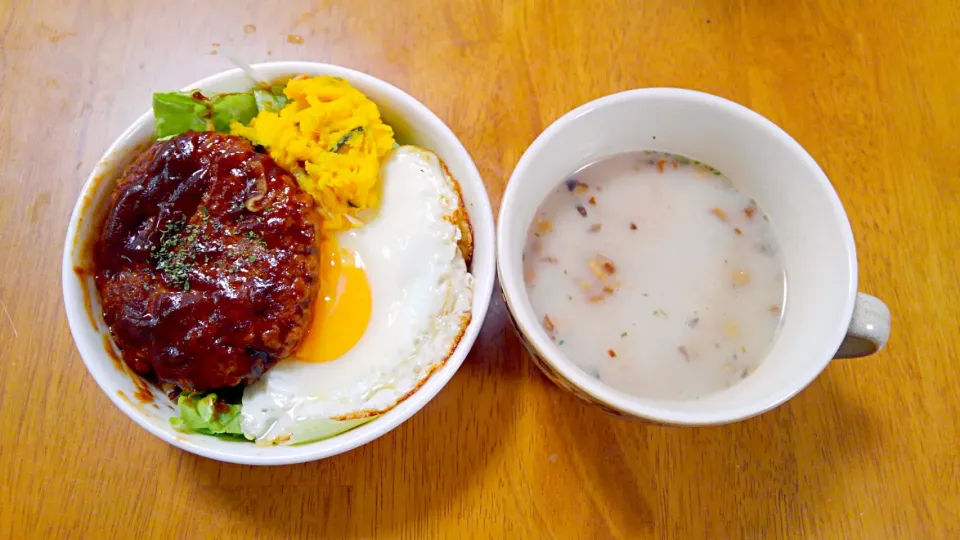 ２月１５日　ロコモコ丼　きのこスープ|いもこ。さん