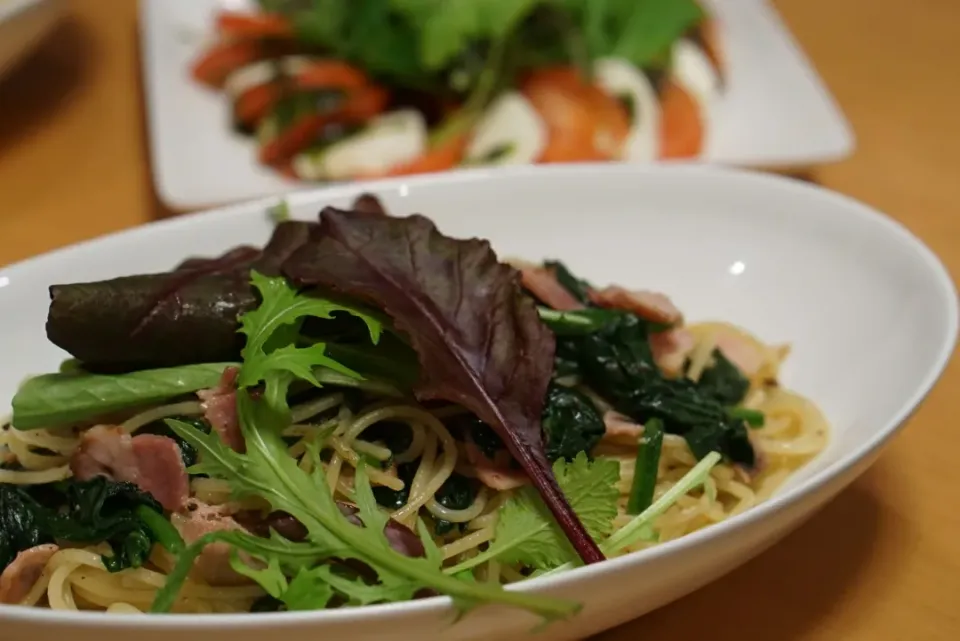 ほうれん草とベーコンのパスタ。|こたろーさん