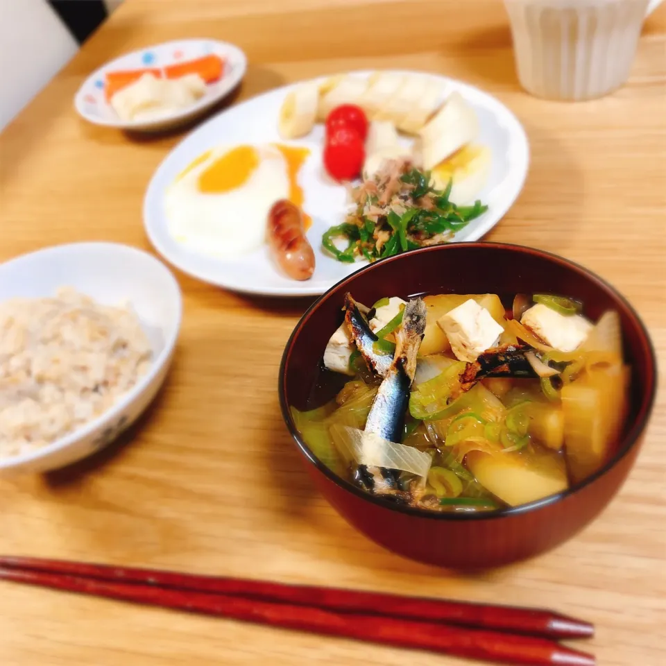 具だくさん味噌汁の朝和定食❁¨̮|てるてるぼうず。さん