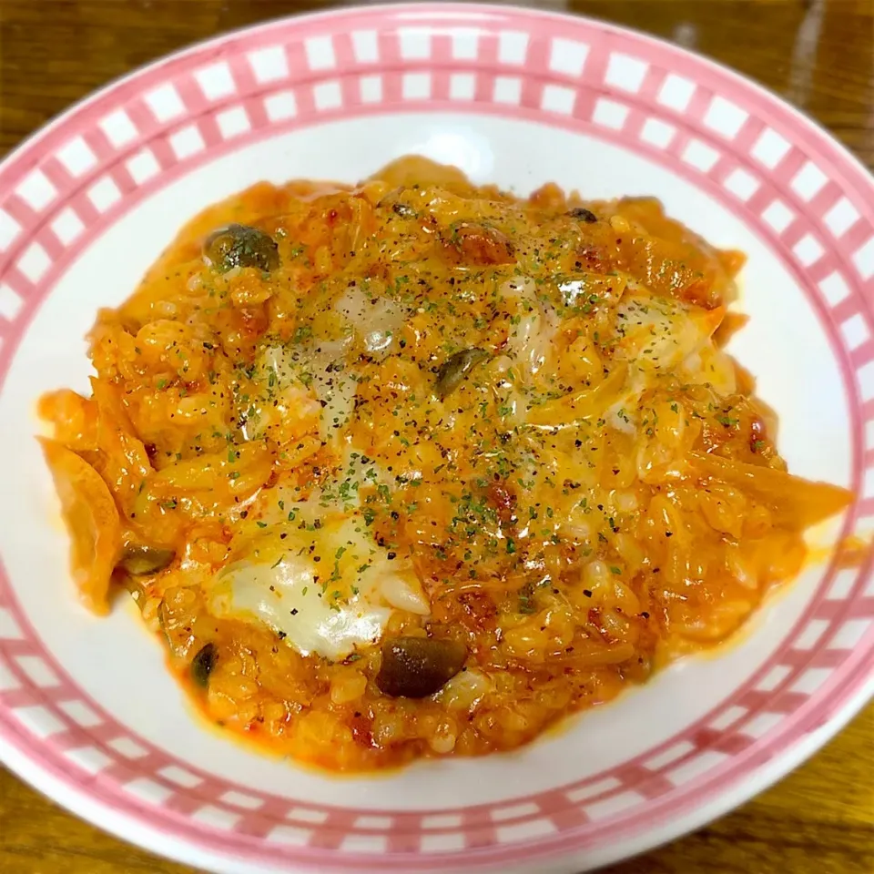 チキンのトマト煮込み🍅の残りでリゾット|みなさん