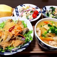 ⭐️山盛りキャベツの絶品豚汁
⭐️お魚の南蛮漬け
⭐️小松菜の白和え
⭐️ポテトサラダ
⭐️りんご