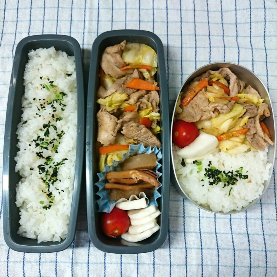 Snapdishの料理写真:肉野菜炒め弁当|jun(・x・)さん