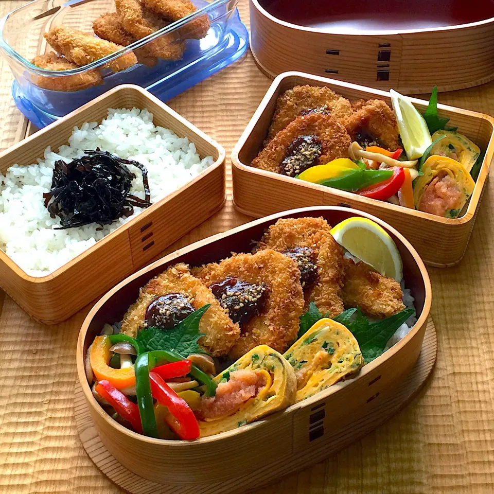 🍱３月２日(土) 今日のお弁当
○ 白ごはん / しそ昆布
○ チキンカツ
○ ねぎ入り明太玉子焼き
○ しめじとピーマンのソテー
○ レモン・大葉|mutsumi☺︎さん