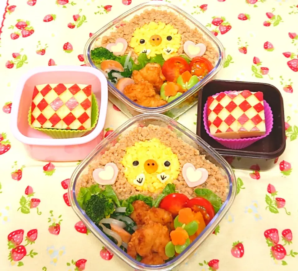 そぼろでキイロイトリ弁当♥️
キイロイトリのつもりが ただのヒヨコちゃんみたいに、、、(´-ω-`)|みちゅあしさん