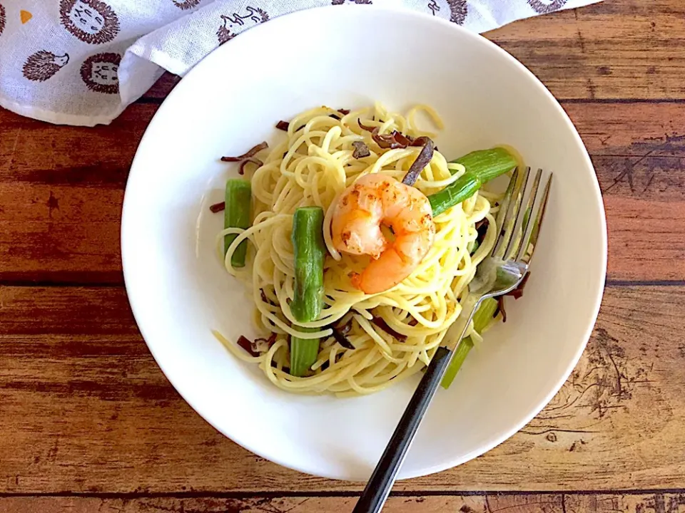 玉露園の梅こんぶ茶顆粒味のパスタ|Sacchinさん