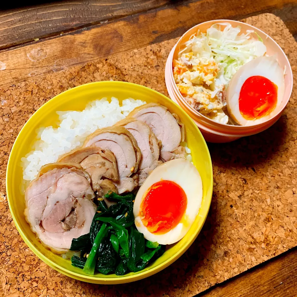 【お弁当】鶏チャーシュー丼＆味たま|ぽりんさんさん