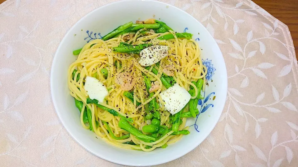 水掛け菜とシーフードミックスのパスタ|卯月さん