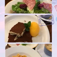 Snapdishの料理写真:カプリチョーザ
トマトとニンニクのスパゲッティ🍝
生ハムサラダ
グラタン
ティラミスとオレンジシャーベット
コーヒー😋|まさこさん