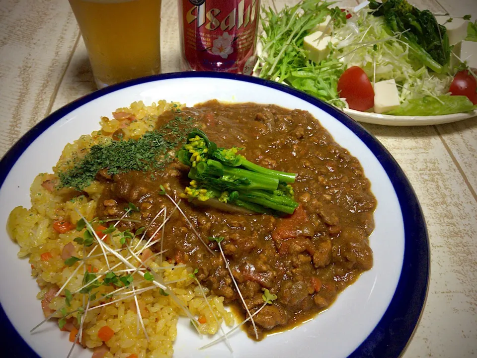 Snapdishの料理写真:今日の男飯(*･ω･)春色ドライカレー&春色サラダ6色盛り⤴︎︎︎⤴︎︎⤴︎︎︎|ひーちゃんさん