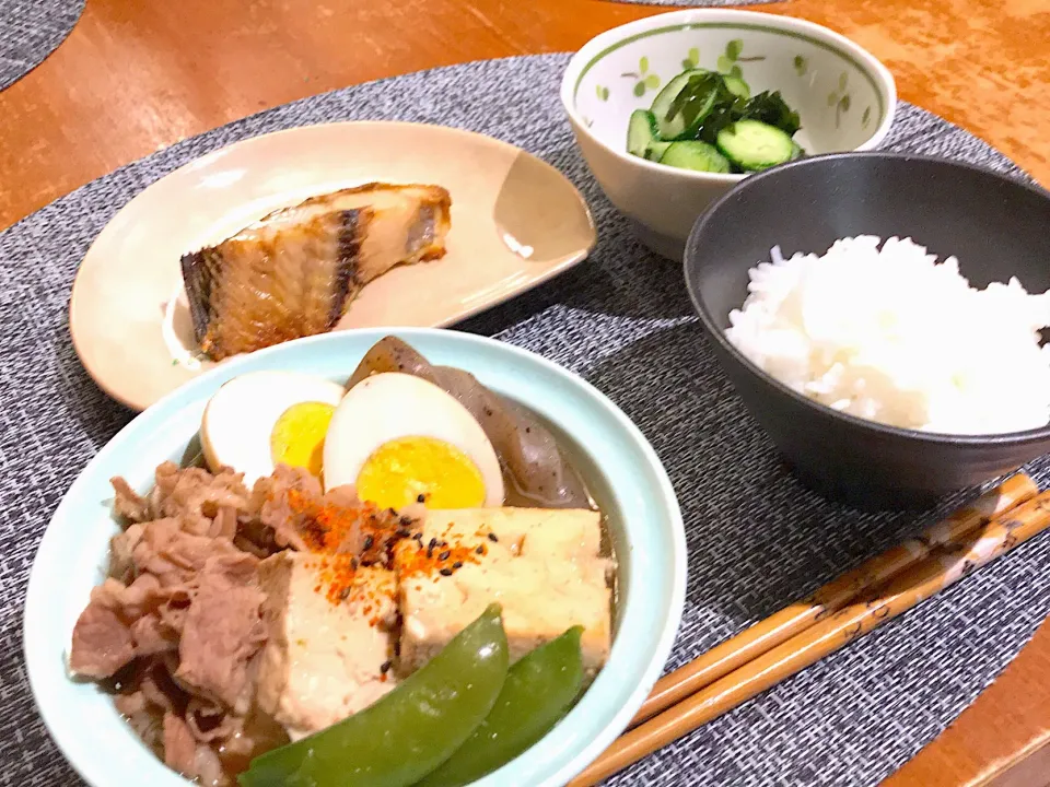 肉どうふと新物ワカメの酢の物|とみぃさん