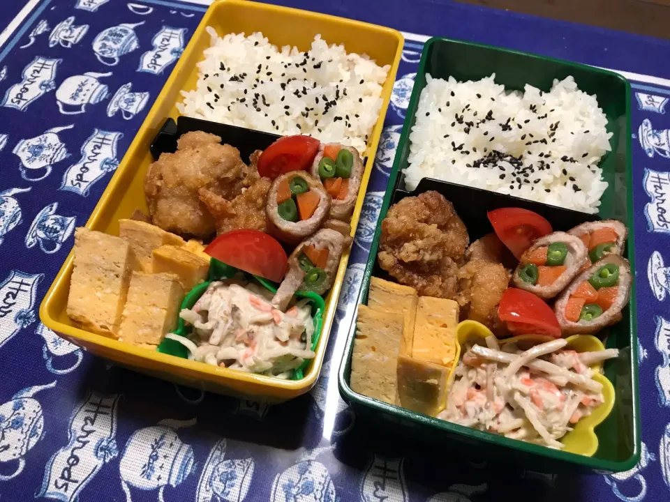 竜田揚げ・卵焼き・肉巻き野菜・ごぼうサラダのお弁当|mettiさん