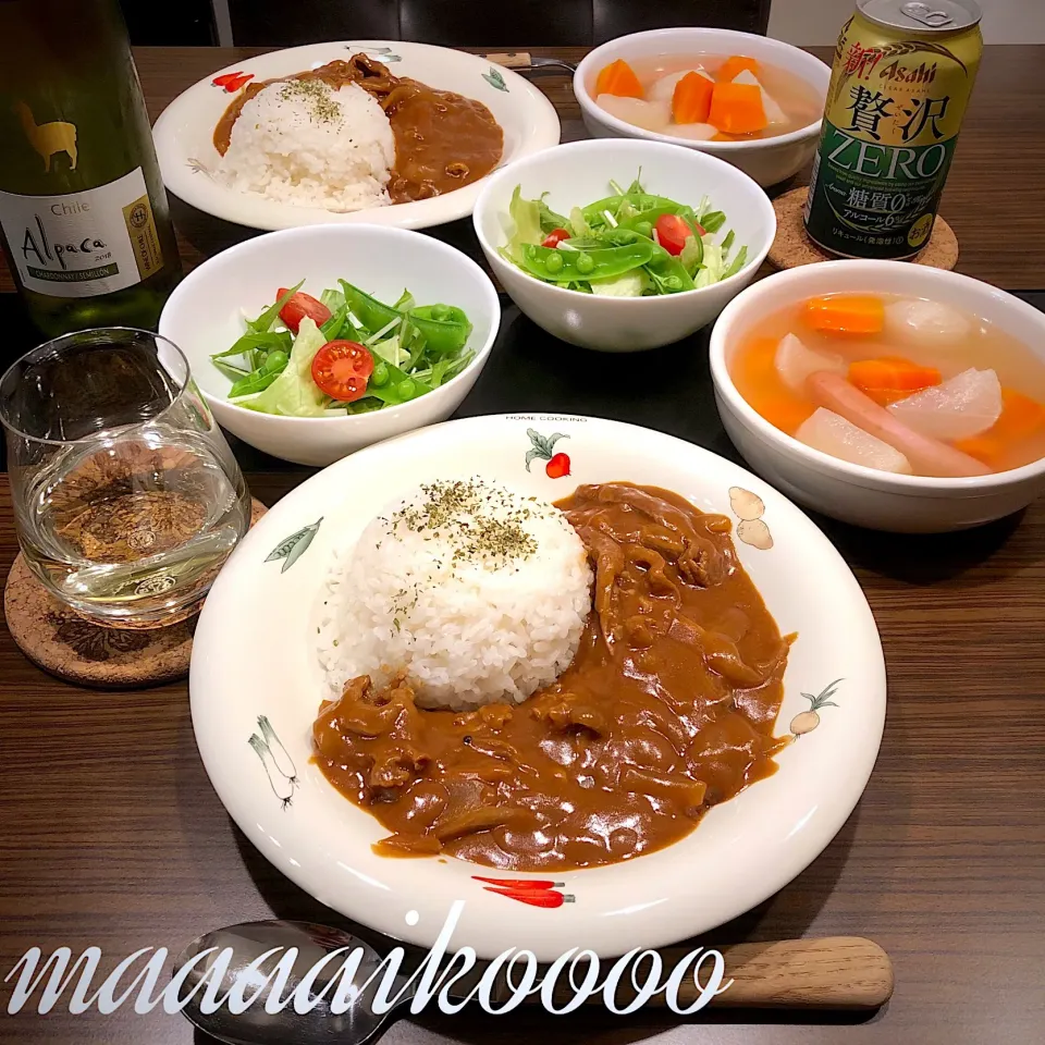 Snapdishの料理写真:ハヤシライス🍛サラダ🥗かぶのポトフ🍲|マイコさん