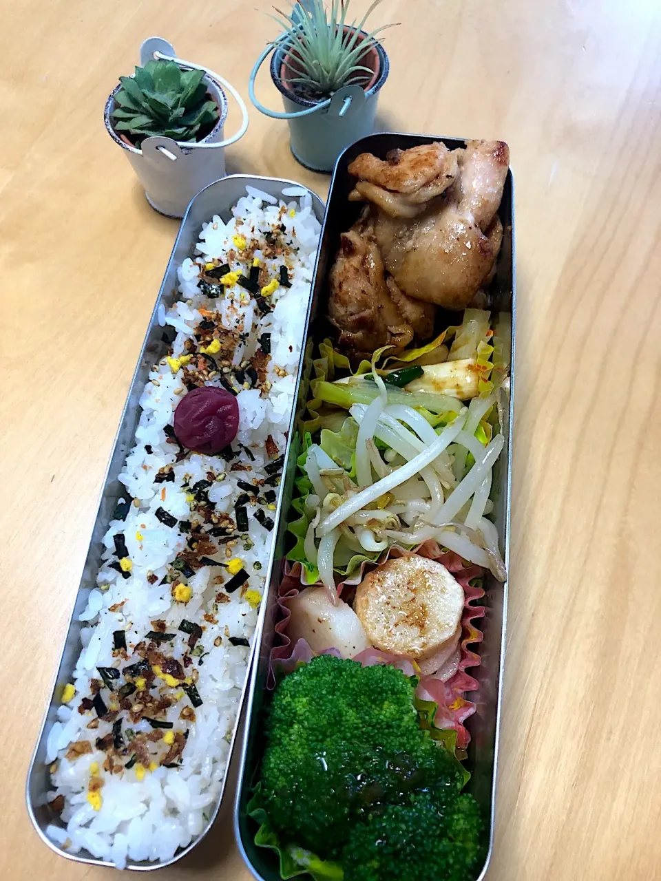 Snapdishの料理写真:鶏胸肉の生姜焼き 山芋ステーキ わけぎのぬた もやしいため ブロッコリー🥦弁当|Kumiko Kimuraさん