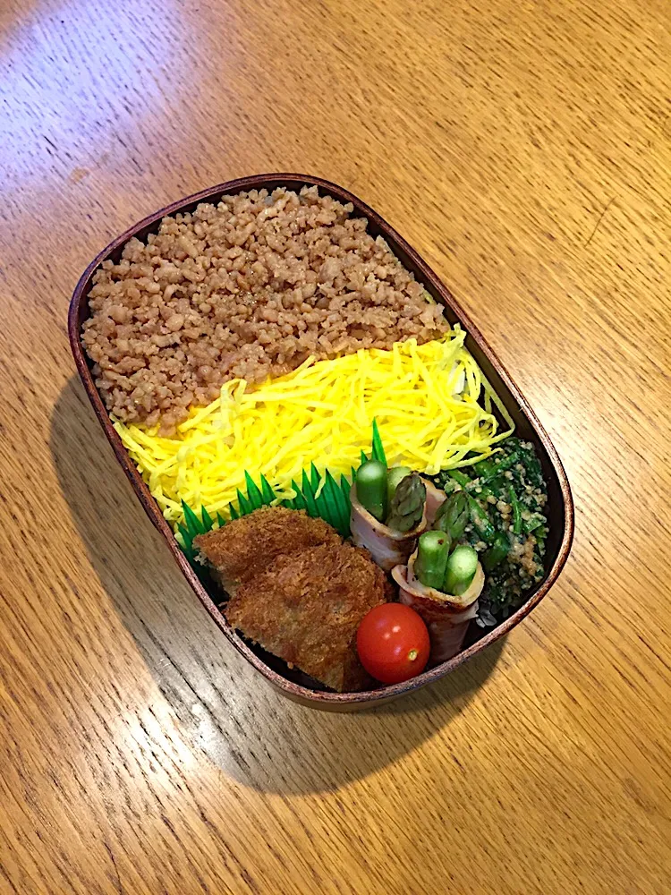 久々高校生息子のお弁当 そぼろ丼 #わっぱ弁当|まつださんさん