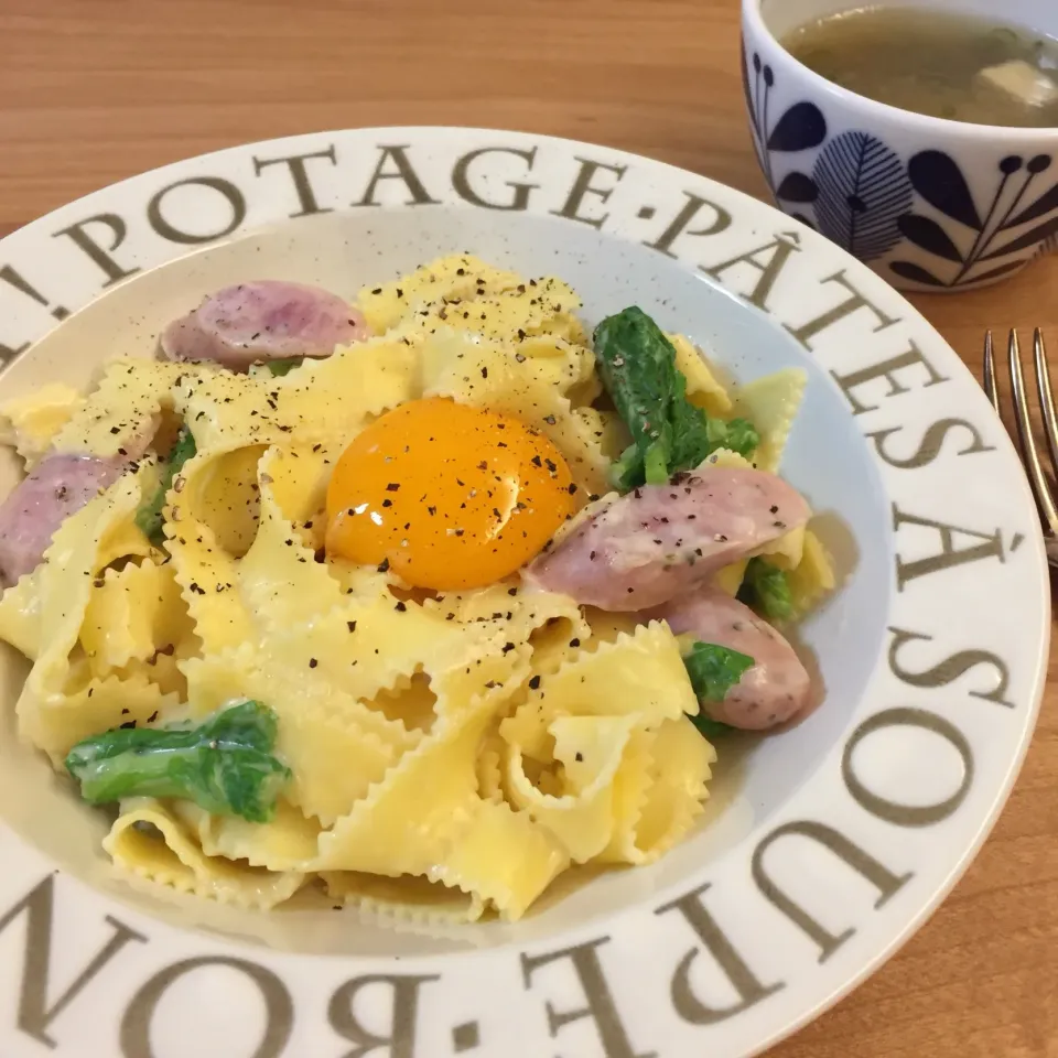 Snapdishの料理写真:菜の花の豆乳カルボナーラ|non0619さん