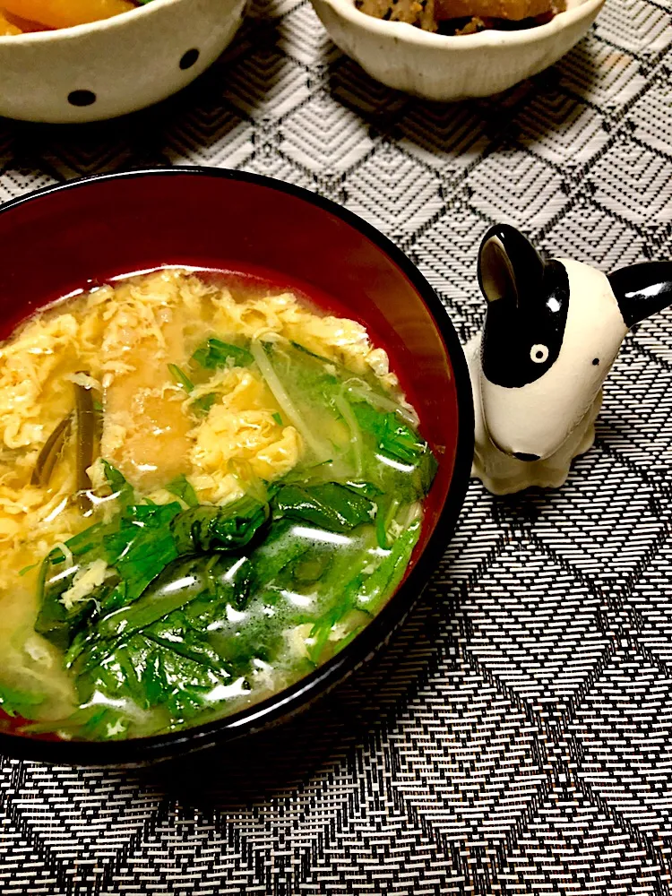 水菜とかき玉のお味噌汁|くっきいママさん