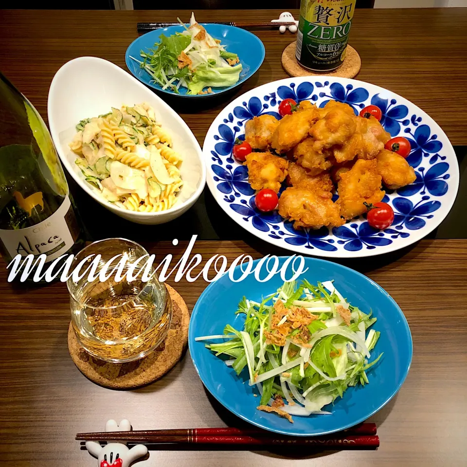 唐揚げ🍗蕪と胡瓜の明太マヨサラダパスタ入り🥗|マイコさん