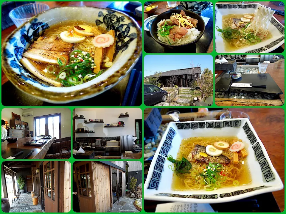 Snapdishの料理写真:愛知県大府市にある「玉響」東浦店の竹燻製ラーメンと鰆燻製炙りラーメン 丼はセットに付いてくるミニ牛スジ丼 ラーメンは深みのある昆布出汁の効いたあっさり塩味。ゆで卵のスライスの上にいくらがアクセント。あられも散らして、焼き物の凝った丼に盛り付けられ見た目もどこにもないここだけの味も上品。|Takeshi  Nagakiさん