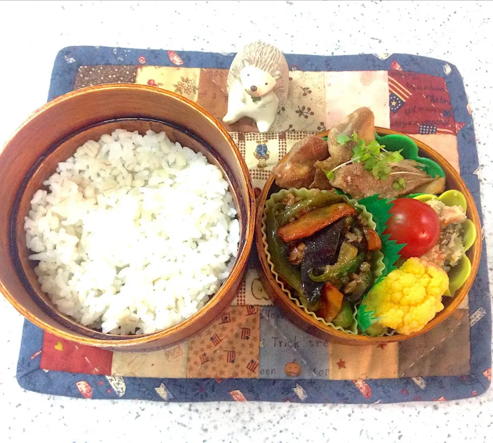 Snapdishの料理写真:先日のお弁当 #夫弁当  #地味弁当  #わっぱ弁当  #丸弁当|naonaomimichanさん