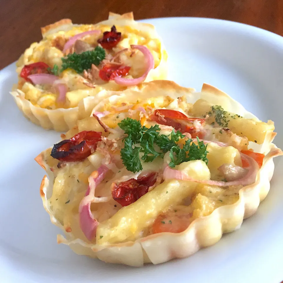 グラタンをリメイク 餃子の皮で作ったキッシュ|Kさん