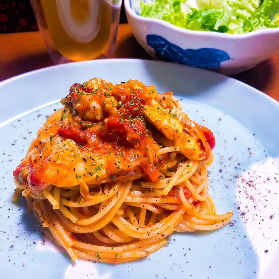 【鶏ささみと白ねぎのトマトソースパスタ♪】|ristorante_sallyさん