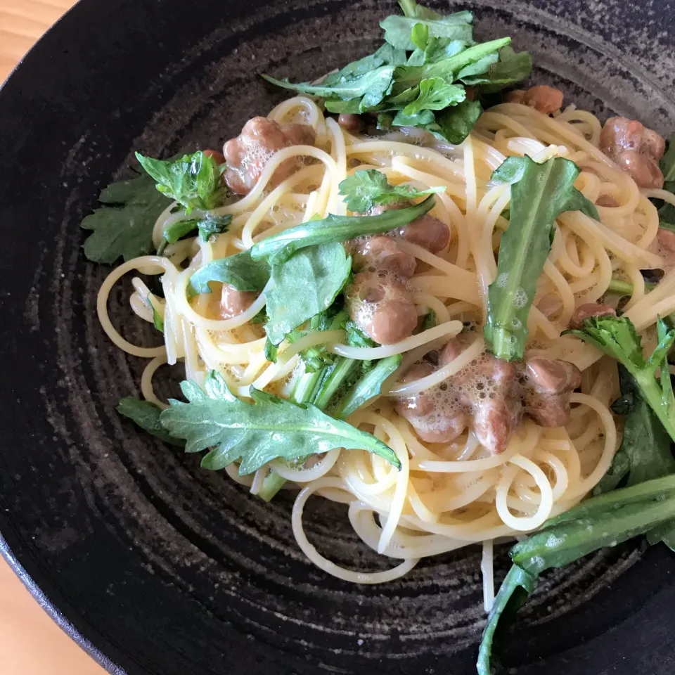 春菊と納豆パスタ(((((｡*ω*｡))))お昼ご飯|サチャンさん