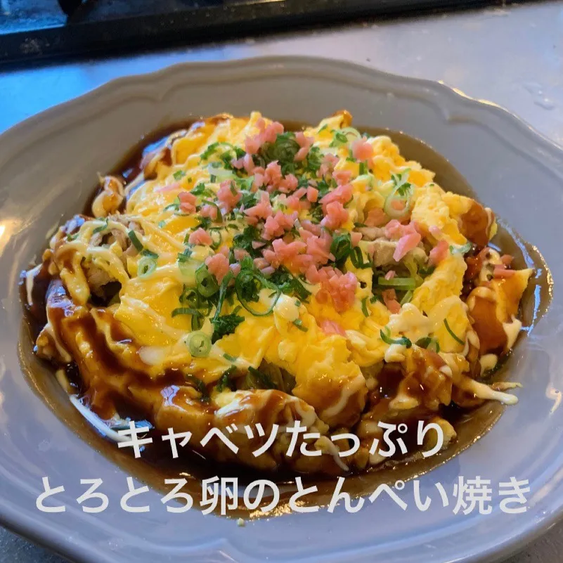 Snapdishの料理写真:とんぺい焼き#とんぺい焼き#ソース#粉物#キャベツ#もやし#豚肉#卵|sirohigepokoさん