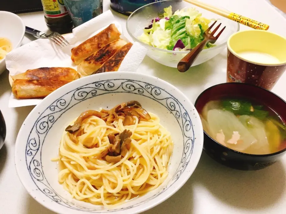 きのこパスタ、蕪のスープ、春巻き|Natsuki.Sさん