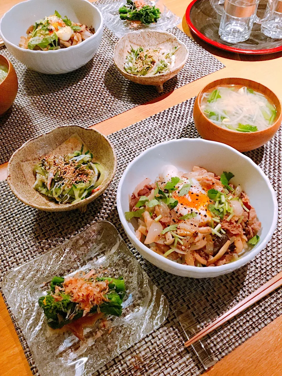 牛丼、菜花の辛子醤油和え|papinさん