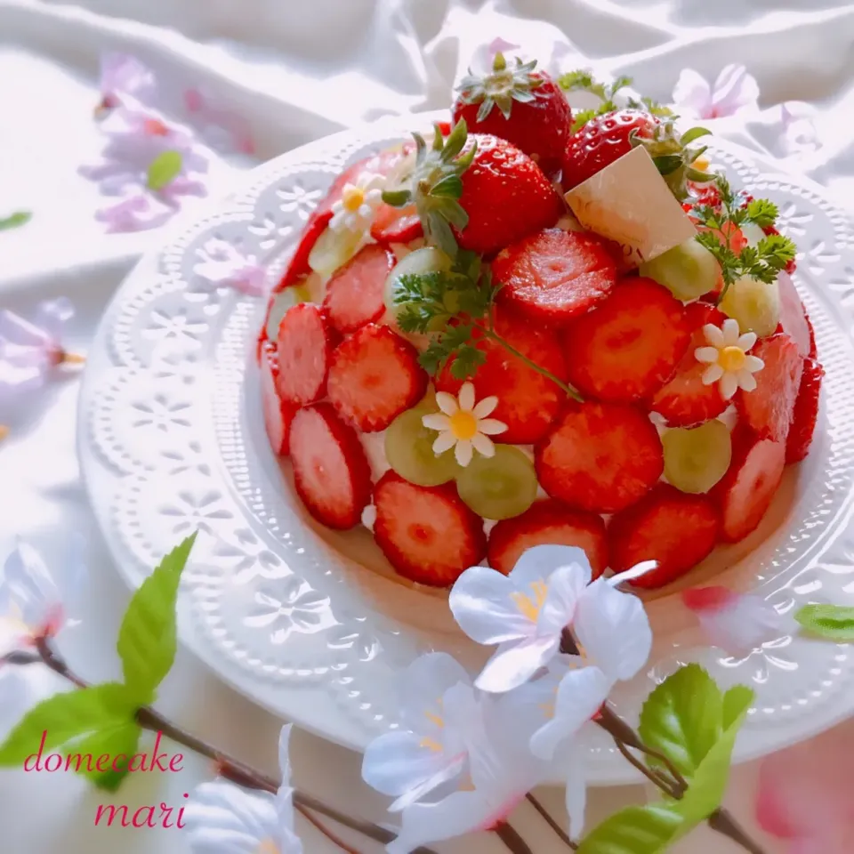 ドームケーキ🍓  #ホワイトデー  #手作り #ドームケーキ  #いちごスイーツ  #手作りケーキ|まーり（@mariyuiren）さん