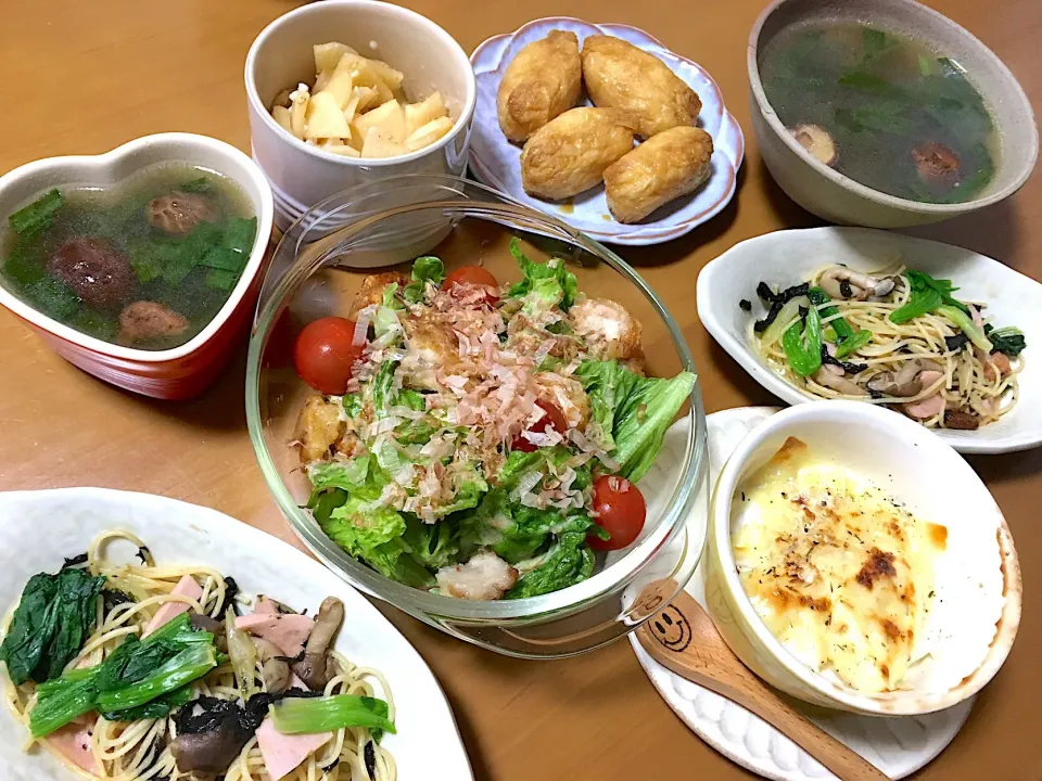 食べたいもの全部作った結果…こんなアラカルト？な晩ご飯(●ﾟェﾟ)ノ ｵﾊﾞﾝﾃﾞｽ|さくたえさん