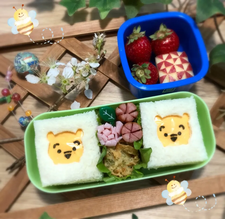 Snapdishの料理写真:🍓ツムツムプーさん風サンドイッチ🍓|tsumuchiさん