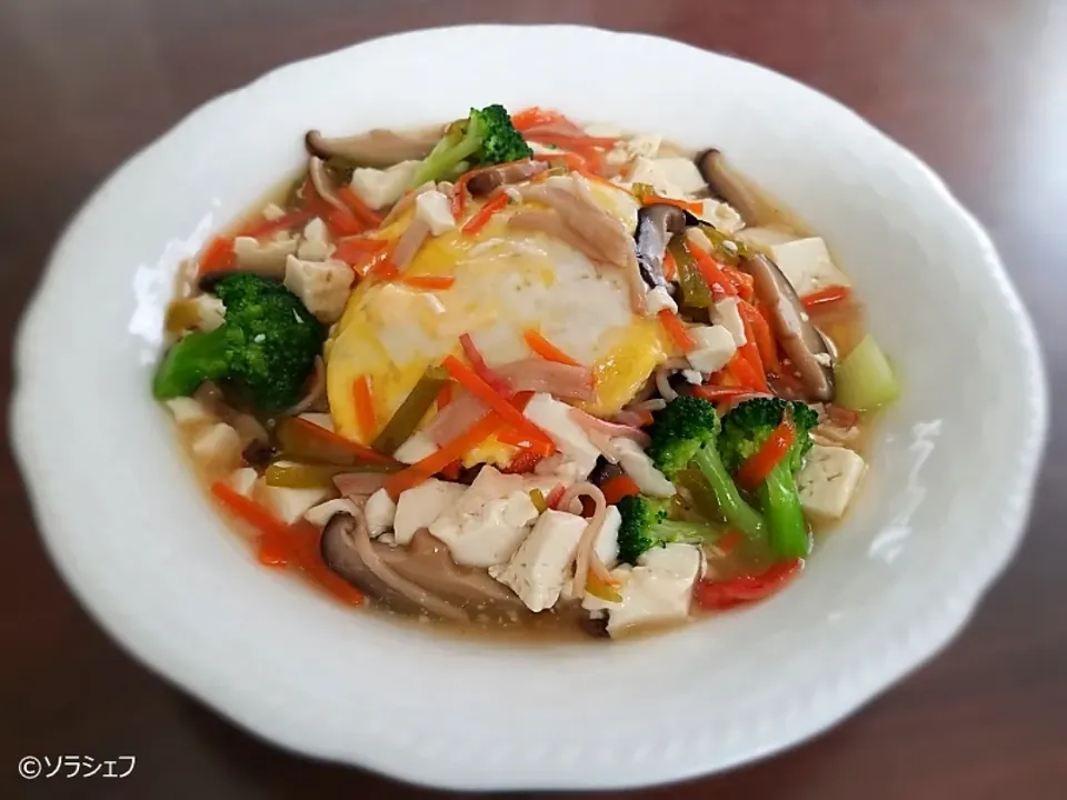 残りもので野菜と豆腐の和風あんかけ丼|ソラシェフさん