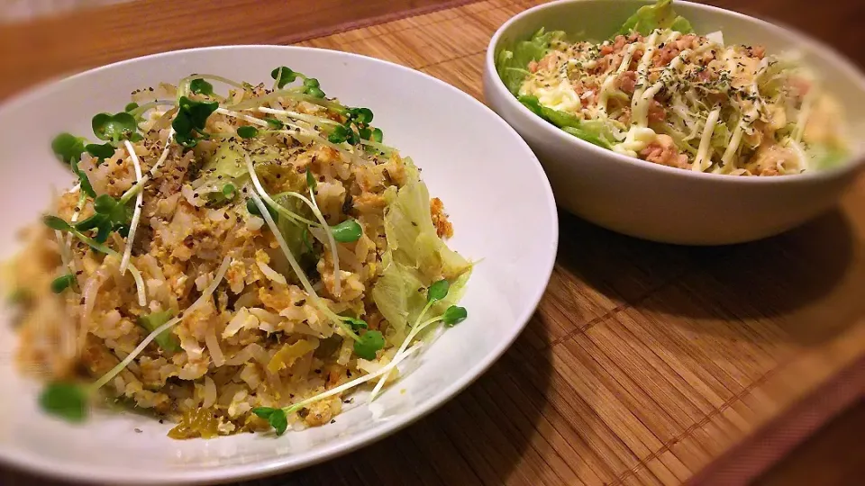 Snapdishの料理写真:ﾂﾅ卵ﾚﾀｽ炒飯&ﾂﾅｻﾗﾀﾞ🥗
の晩ごはん✨|kaz(*･ω･)さん