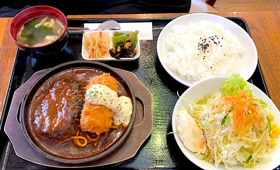 ハンバーグ&蟹クリームコロッケ定食|お姉チャンさん