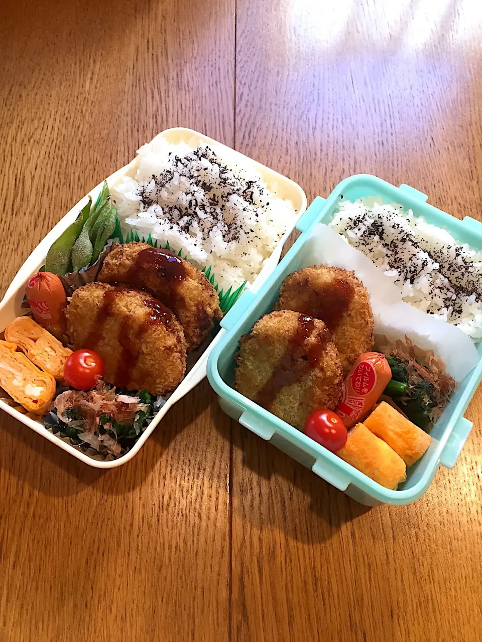 高校生息子のお弁当  キャベツメンチカツカレー風味|まつださんさん