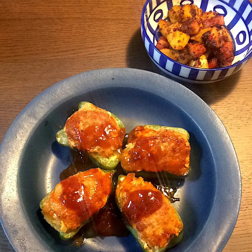 ピーマンの肉詰め
しゃなママさんの料理 止まら～ん♪新じゃがとベーコンのハニーマスタードソテー♪|モスグリーンさん