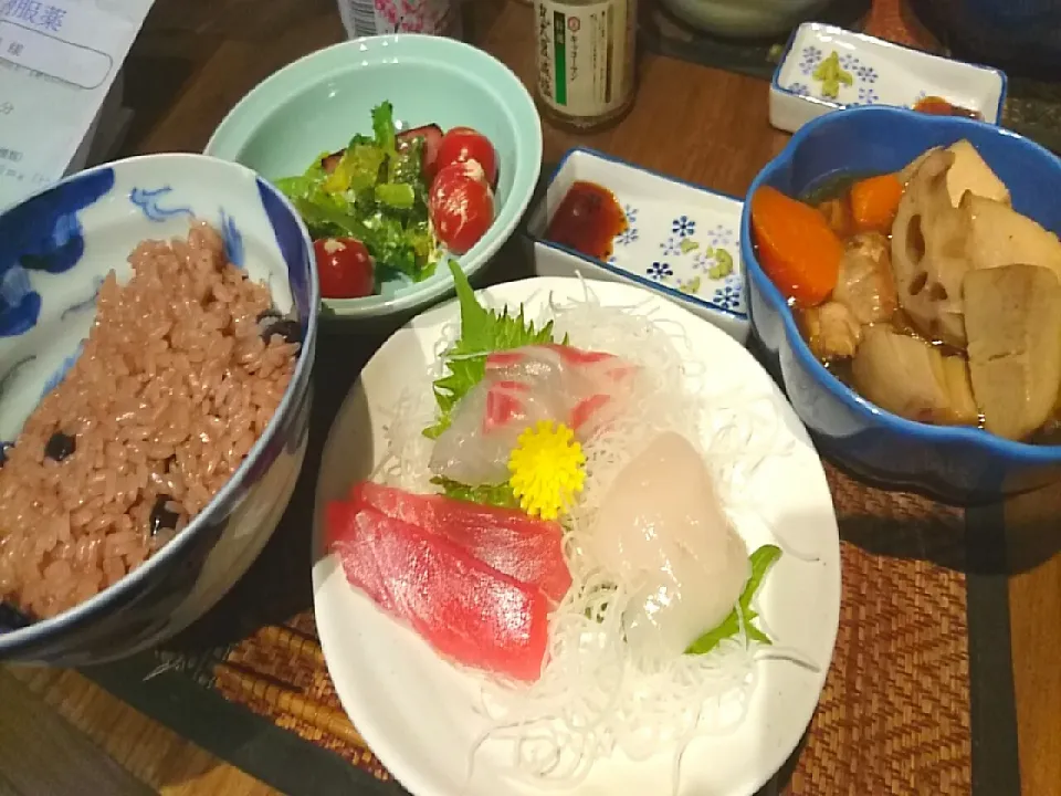 お刺身&ホットサラダ&がめ煮|まぐろさん