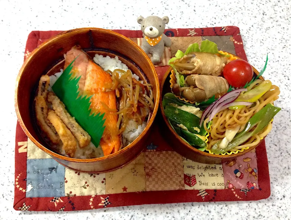 Snapdishの料理写真:今日のお弁当😊 #わっぱ弁当  #丸弁当  #夫弁当  #地味弁当|naonaomimichanさん