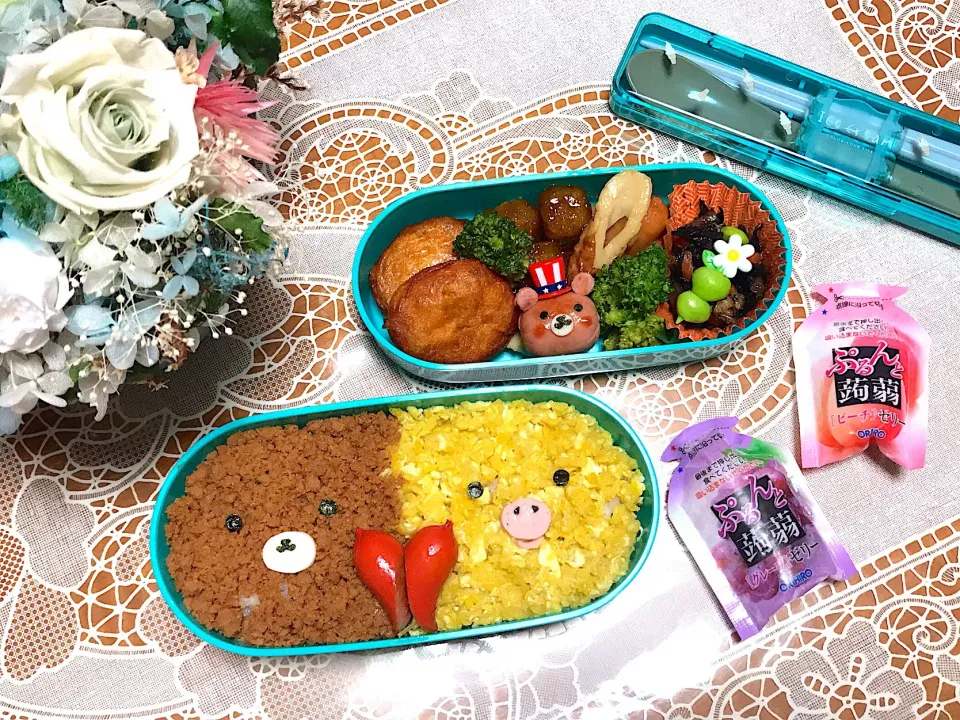 Snapdishの料理写真:リラックマとキイロイトリさんのそぼろ弁当🍀

 #娘弁当  #娘部活弁当  #そぼろ弁当  #リラックマ弁当|makoさん