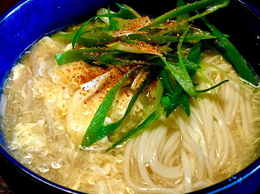 卵とじあんかけ細うどん
#トロ玉汁リメイク
#麺好き男のランチ|mottomoさん