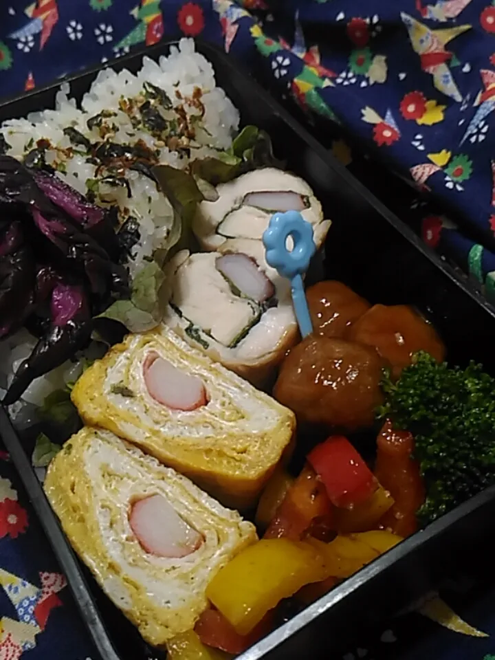 2019/3/22(金）
ささみと卵のダブルかにかま
　とピクルスのペペロンチーノ弁当|たえさん