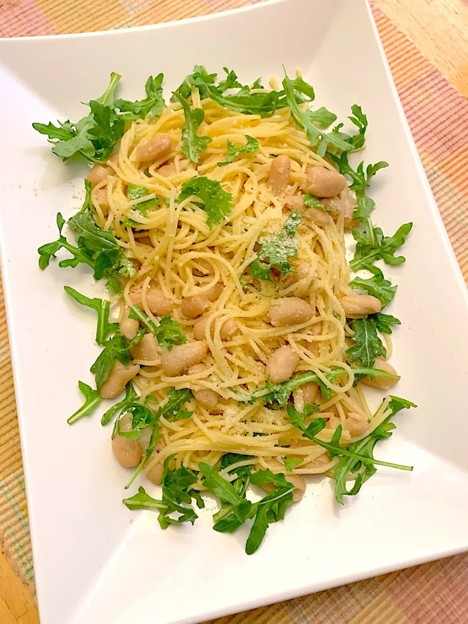 Capellini pasta with canellini beans & arugula tossed with lemon garlic dijon EVOO viniagrette  #pastasalad  #capellini  #arugula|🌺IAnneさん