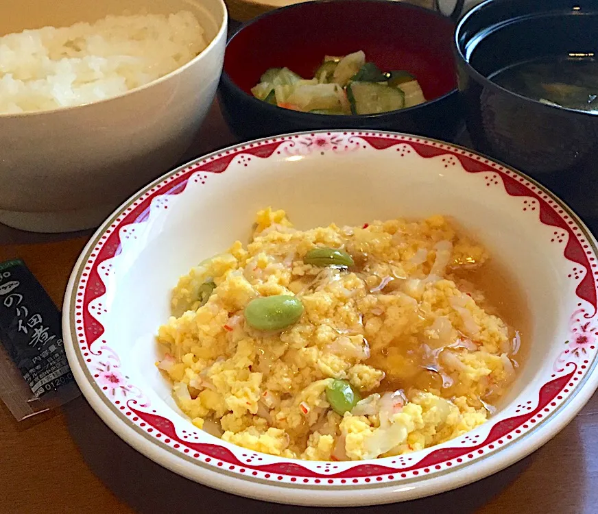 アル中病棟の朝ごはん☀️☀️🔆65日目
ごはん🍚  みそ汁（油揚げ）  中華風スクランブル  ゆず風味サラダ🥗  のり佃煮|ぽんたさん