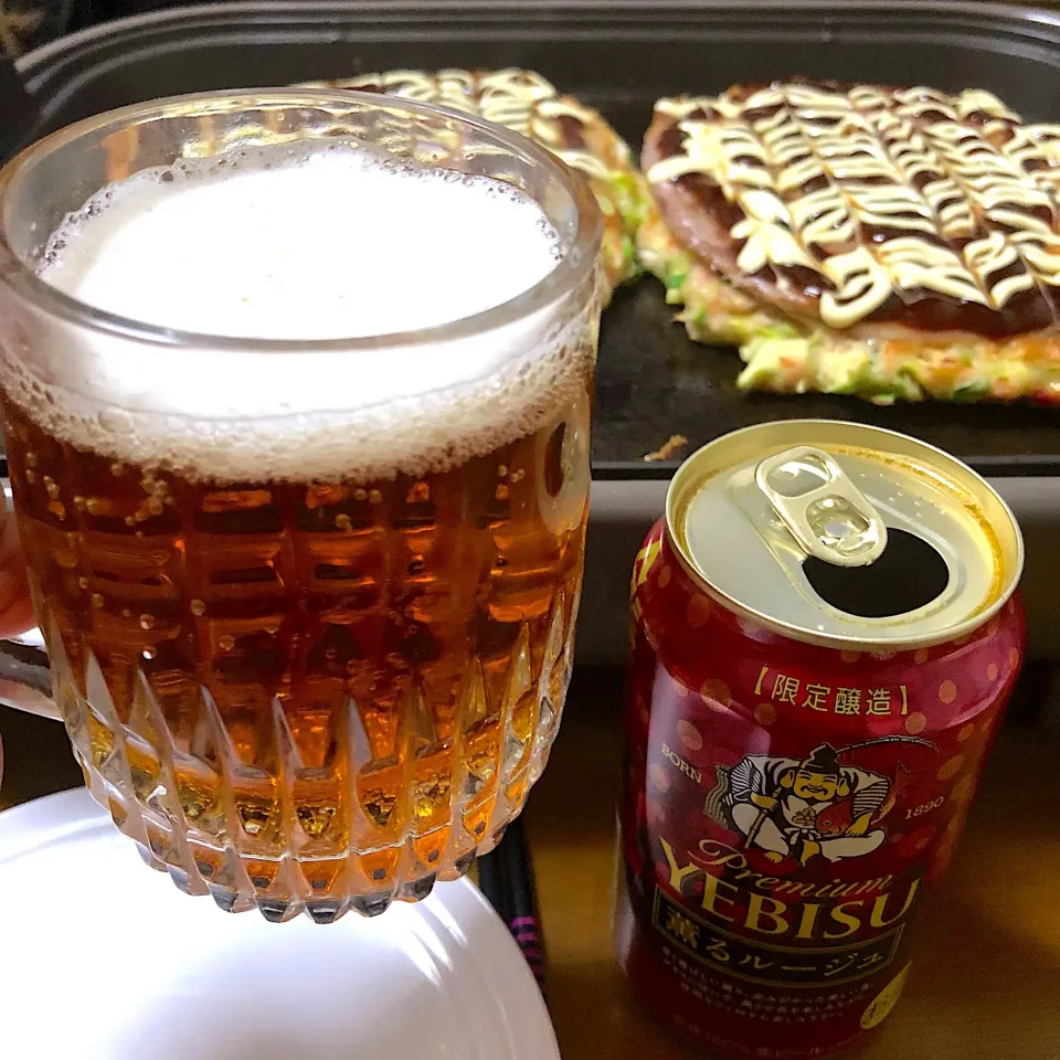 お好み焼きにはやっぱりビール🍺♪|まんまるさん